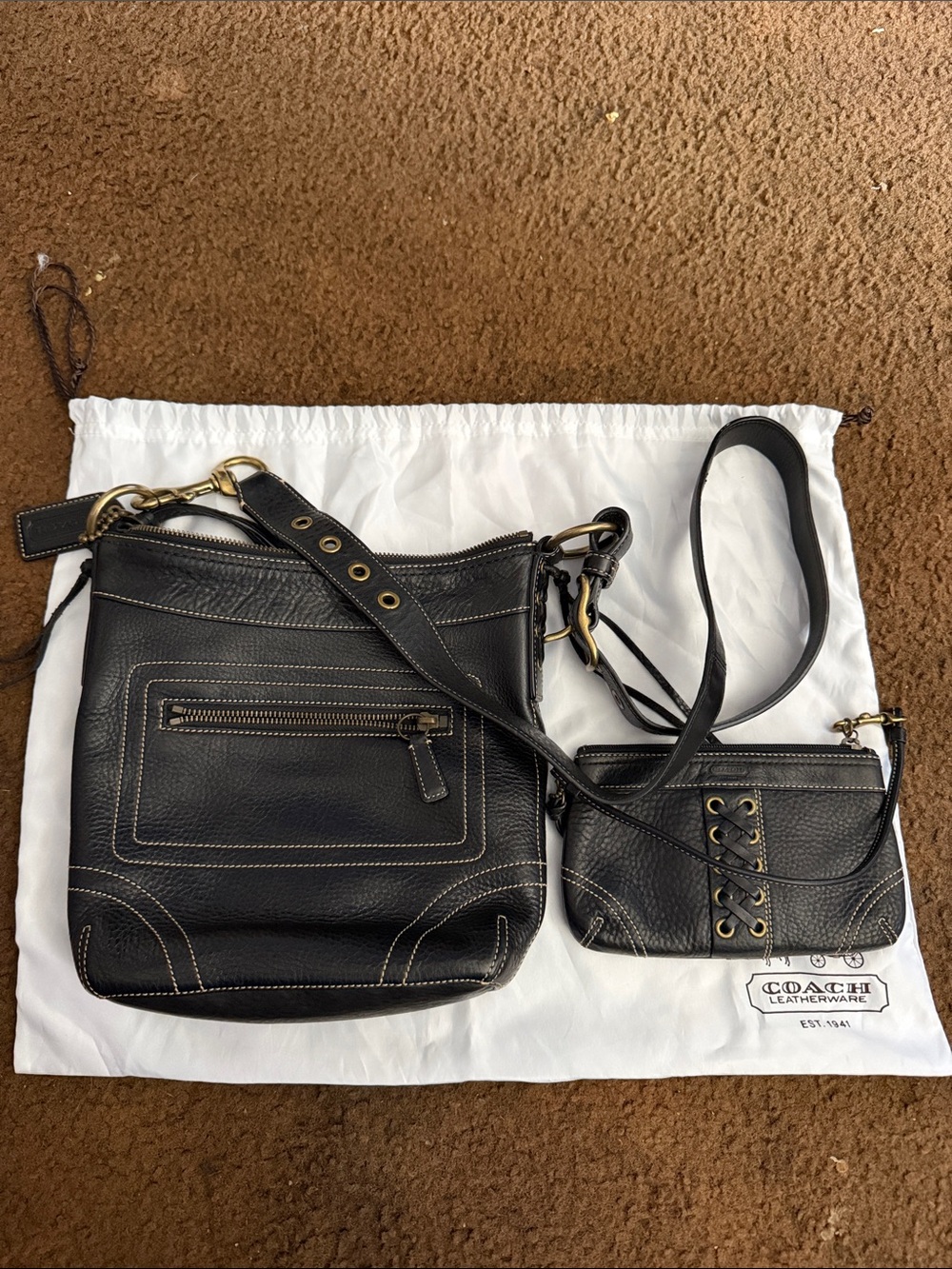 Coach Black Leather Crossbody with Removable Wristlet